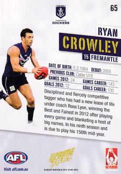 2013 Select Prime AFL #65 Ryan Crowley Back